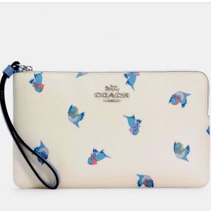 Disney X Coach Large Cinderella Flying Blue Birds Print Wristlet.